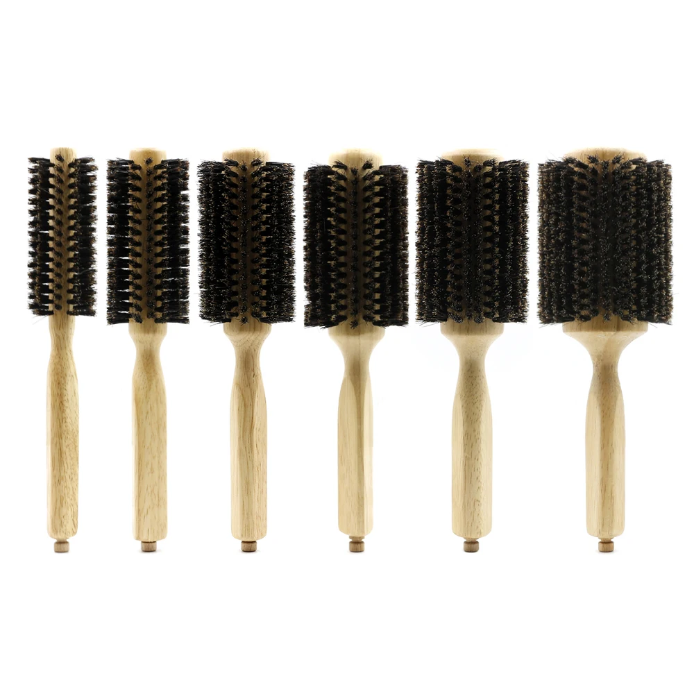 6PcsBoarBristlesRoundBrushWoodenHandleHairBrushRemovableTail