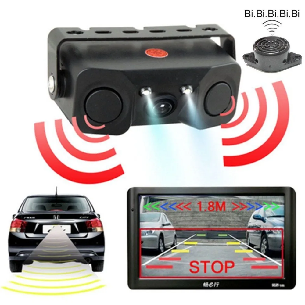 

LESHP Car Rear View Camera Night Vision LED Light HD Rearview Mirror Vehicle Camera Add Radar Reverse Sensor Camera Detector