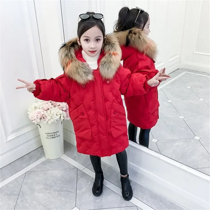 Rlyaeiz/зимняя куртка для девочек, коллекция года, модные плотные теплые детские пальто цветная парка с меховым воротником для девочек пальто для детей возрастом от 12 месяцев до 11 лет
