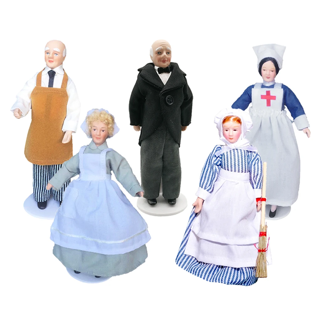 1/12 Scale Dollhouse Mini Porcelain Doll People for Collection Gifts Toys