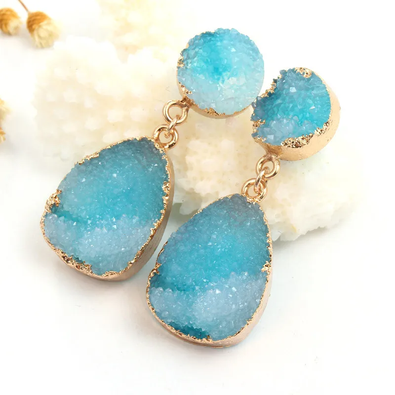 17 Fashion Druzy Pink Resin Earrings Water Drop Earrings For Women Jewelry Pendientes Mujer Gifts For Women Accessories