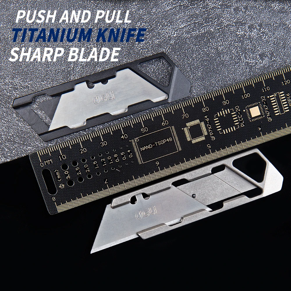 Titanium alloy push pull telescopic knife multifunctional utility knife