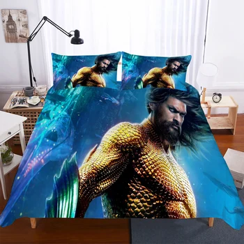 

3pcs Aquaman bed linen Duvet Covers Pillowcases kids bed set super hero comforter bedding sets bedclothes king size drop ship