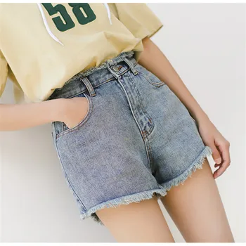 

Real shot 2020 new fashion summer wash high waist was thin frayed denim shorts