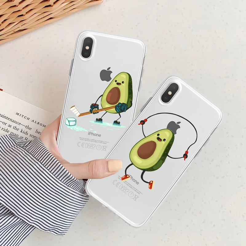 

Soft Silicone Luxury Phone Case For iPhone 8 7 Plus Cute Cartoon Sport Avocado Transparent Case For iPhone XR 6 6S Plus XS MAX