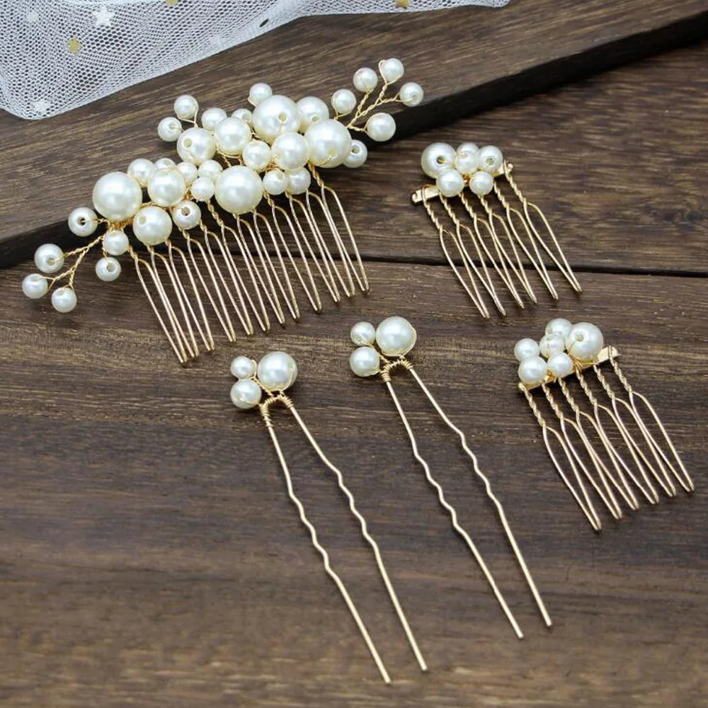 Simulated Pearl Hair Pins Clips and Comb For Women Flowers Hair Combs Wedding Bridal Party Jewelry For Gift Women 5 PCSt bridal hair accessories hair accessories