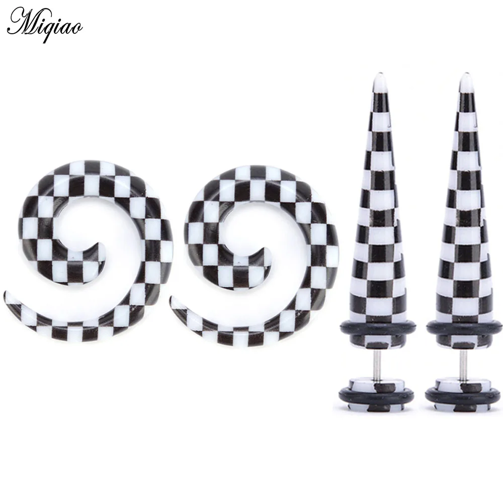 

Miqiao 4 Pcs European and American Fashion Human Body Piercing Jewelry Acrylic Black White Checkered Ear Tip Cone