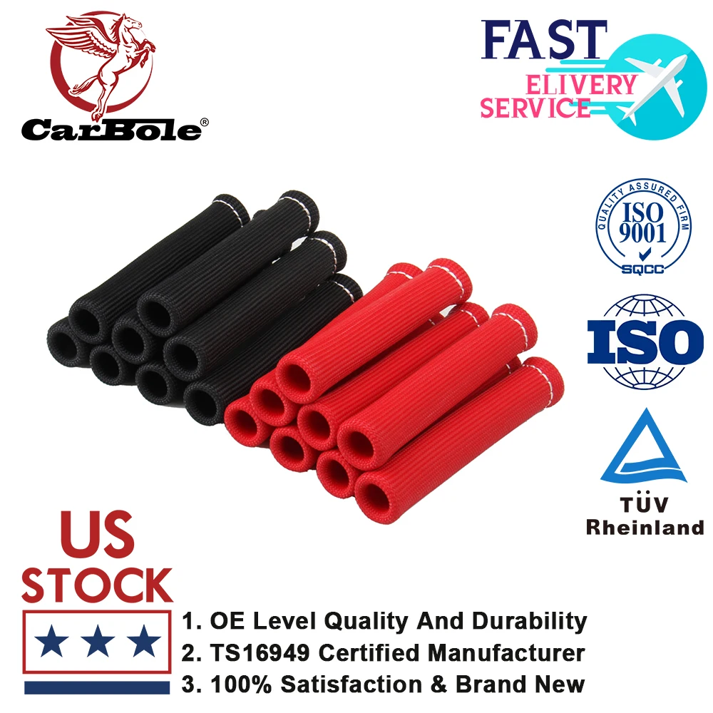 Red 8Pcs 2500° Spark Plug Wire Boots Protectors Sleeve Heat Shield Cover For BBC