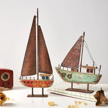 

Vintage Home Decor Sailboat Figurines Mediterrean Style Wrought Iron Ship Home Office Desktop Miniature Marine Sailing Boats