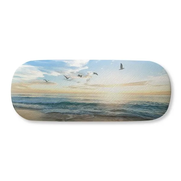

Ocean Sand Beach Bird Sea Picture Glasses Case Eyeglasses Clam Shell Holder Storage Box