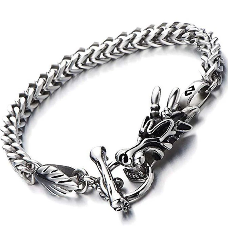 Браслет с головой дракона, стиль, нержавеющая сталь, тренд, мужские титановые стальные браслеты викингов, панк браслет для байкеров, женские браслеты