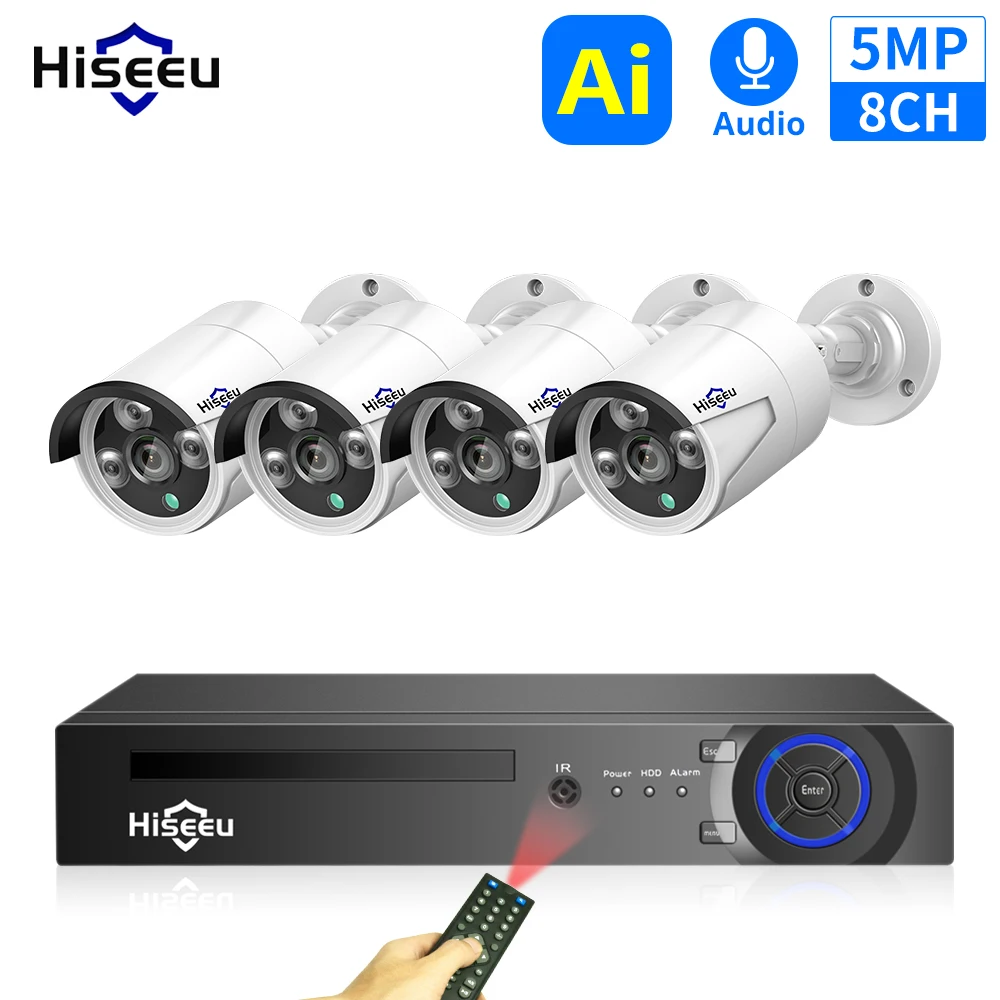 H.265 48V 8CH 5MP 4MP POE NVR System Outdoor PoE IP CCTV Security Camera Waterproof Infrared Hiseeu