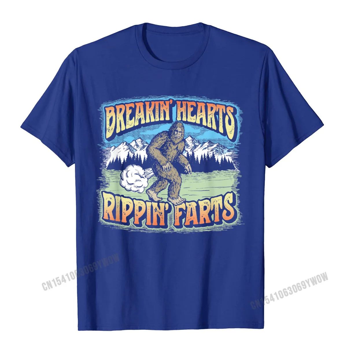 Breakin Hearts Rippin Farts Funny Sasquatch Bigfoot 80s T-Shirt Camisas Men Cotton Slim Fit Tees Cheap Men's Tshirts Casual