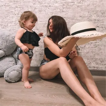 

Family Maching Swimsuit Mommy and Me Bikini Clothes 2020 mother daughter swimwear Female Children Baby Kid Beach Swimsuit