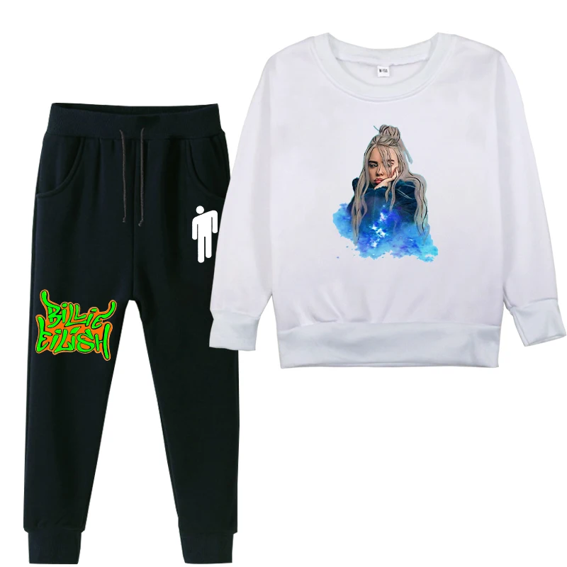 Billie eilish/комплекты спортивной одежды для детей; коллекция года; сезон осень-зима; плотный спортивный костюм с капюшоном для маленьких мальчиков; комплект из 2 предметов; свитер для девочек+ спортивные штаны