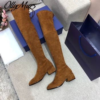 

Women's Boots New Fashion Over-The-Knee Boots Leather Suede Ladies Boots Design Winter Low Heels Boots Big Size 34-42