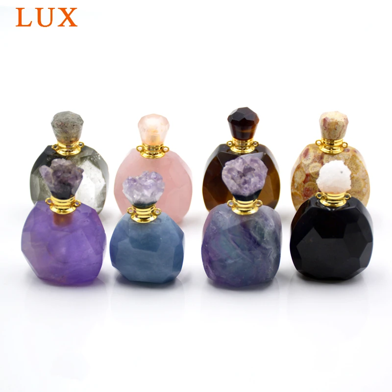 Натуральная форма груши драгоценные камни парфюмерные эфирные масла бутылки различные камни шапки кулон с палкой для ожерелья ювелирных изделий