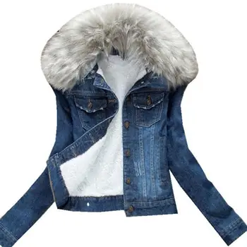 

ZITY 2020 Winter Fur Collar Denim Jackets Plus Velvet Warm Parka Outerwear Women Cashmere Cotton Coat Girl Fashion Jacket Female