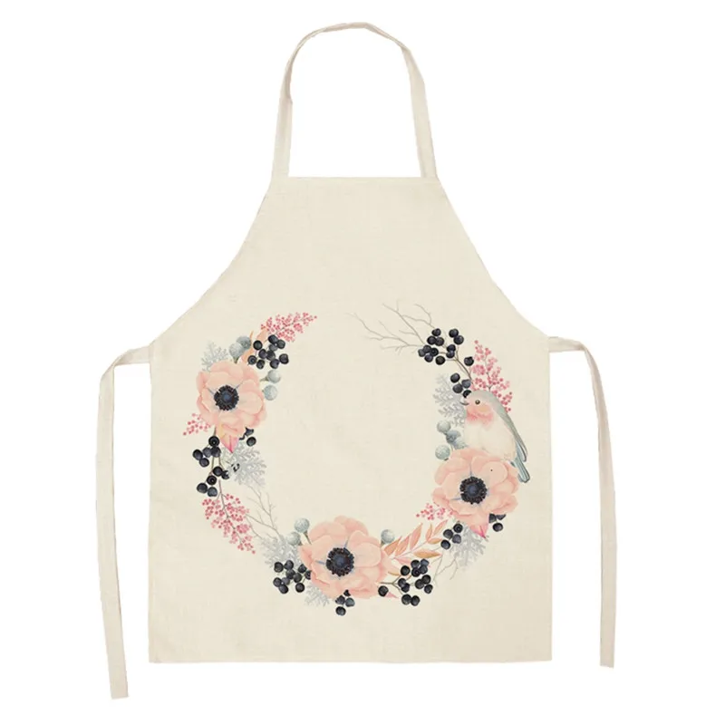 Imixlot Women Kitchen Apron Flower and Bird Theme Pattern Waterproof Linen Apron Sleeveless Waist Bib