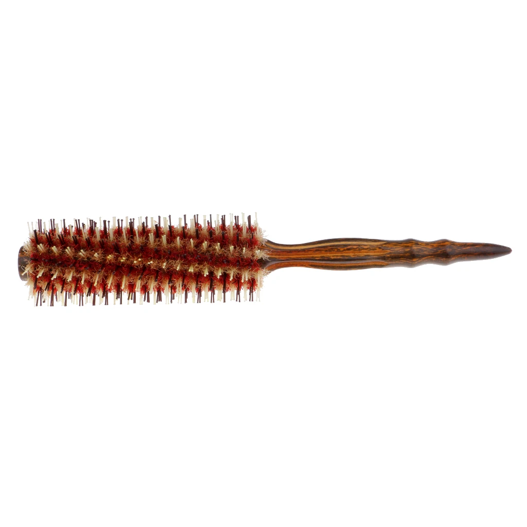 Round Wooden Bristle Hairbrush Hairdressing Curling Drying Hair Comb Brush