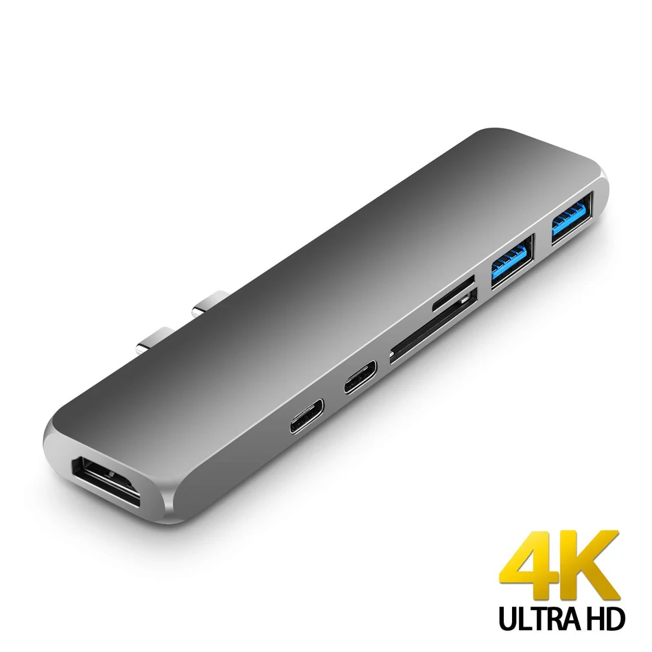 Usb type C концентратор адаптер 7 в 1 двойной usb type C док-станция для MacBook Pro с 4K HDMI USB C USB3.0 SD/устройство для чтения Micro-SD карт