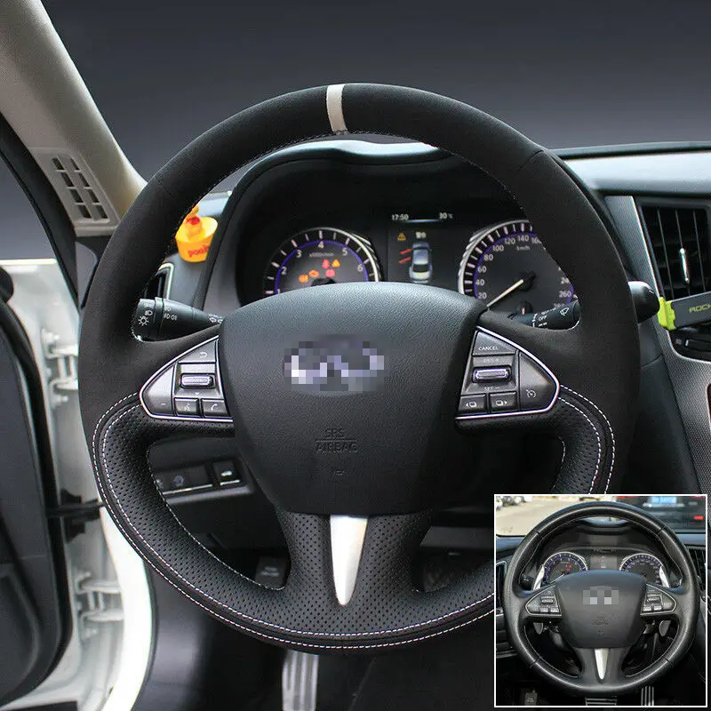 Для Infiniti Q50 DIY черная кожа замша белая нить рулевое колесо стежок на оберточном
