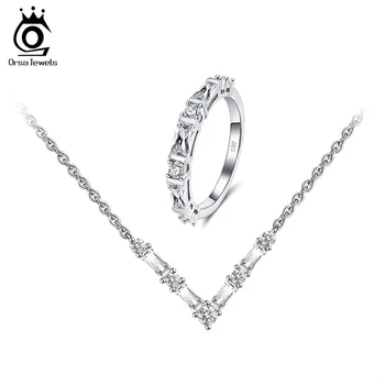 

ORSA JEWELS Real 100% S925 Necklace And Ring Set Sterling Silver Engagement Wedding Party Jewelry Sets AAAA Cubic Zirconia SS54