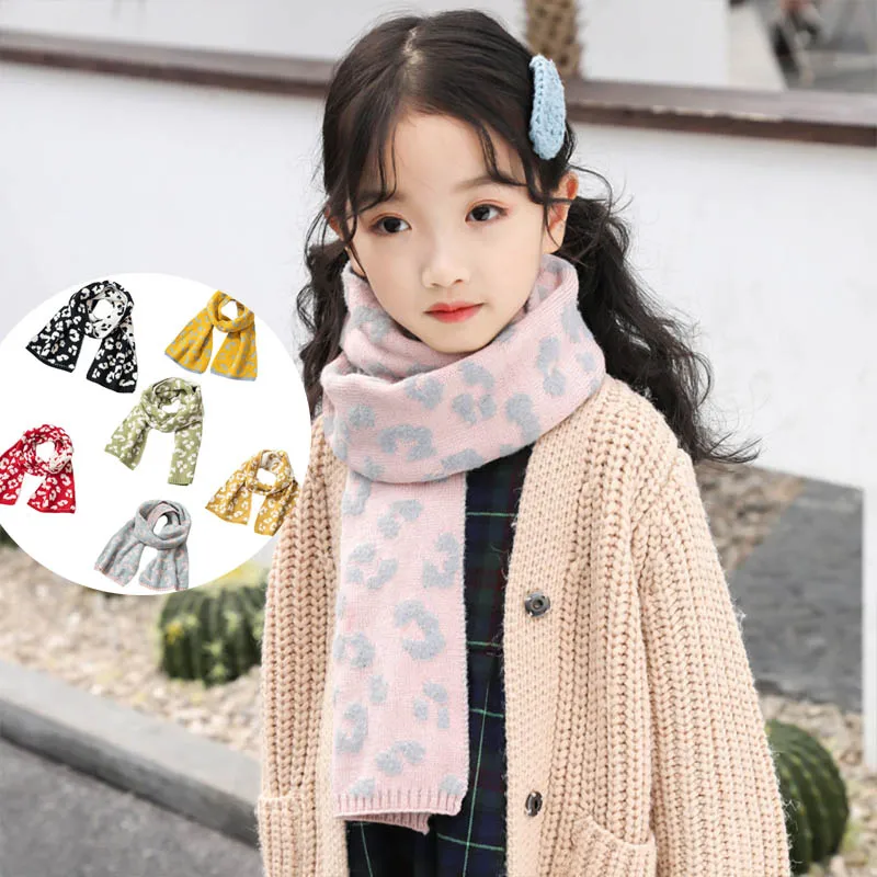 

Kids Boys Girls Winter Warm Knitted Long Scarf Vintage Simple Leopard Printed Toddler Baby Autumn Casual Wrap Shawl Neck Warmer