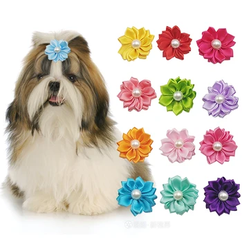 

Flower Dog Hair Bows Long Hair Pet Dogs Bows Rubber Band Cat Puppy Hair Clips Pet Grooming Bow Dog Accessories 1pcs