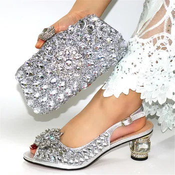 

Elegant Evening Party High Heel Sandal Shoes And Purse Bag Set With Crystal Stones CR171, Heel Height 6.5cm