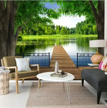 

5D Papel Murals Forests Wallpaper Lake trees Fence Wood Road 3d Wall Photo Mural Wall paper for bedroom 3D Wall Murals