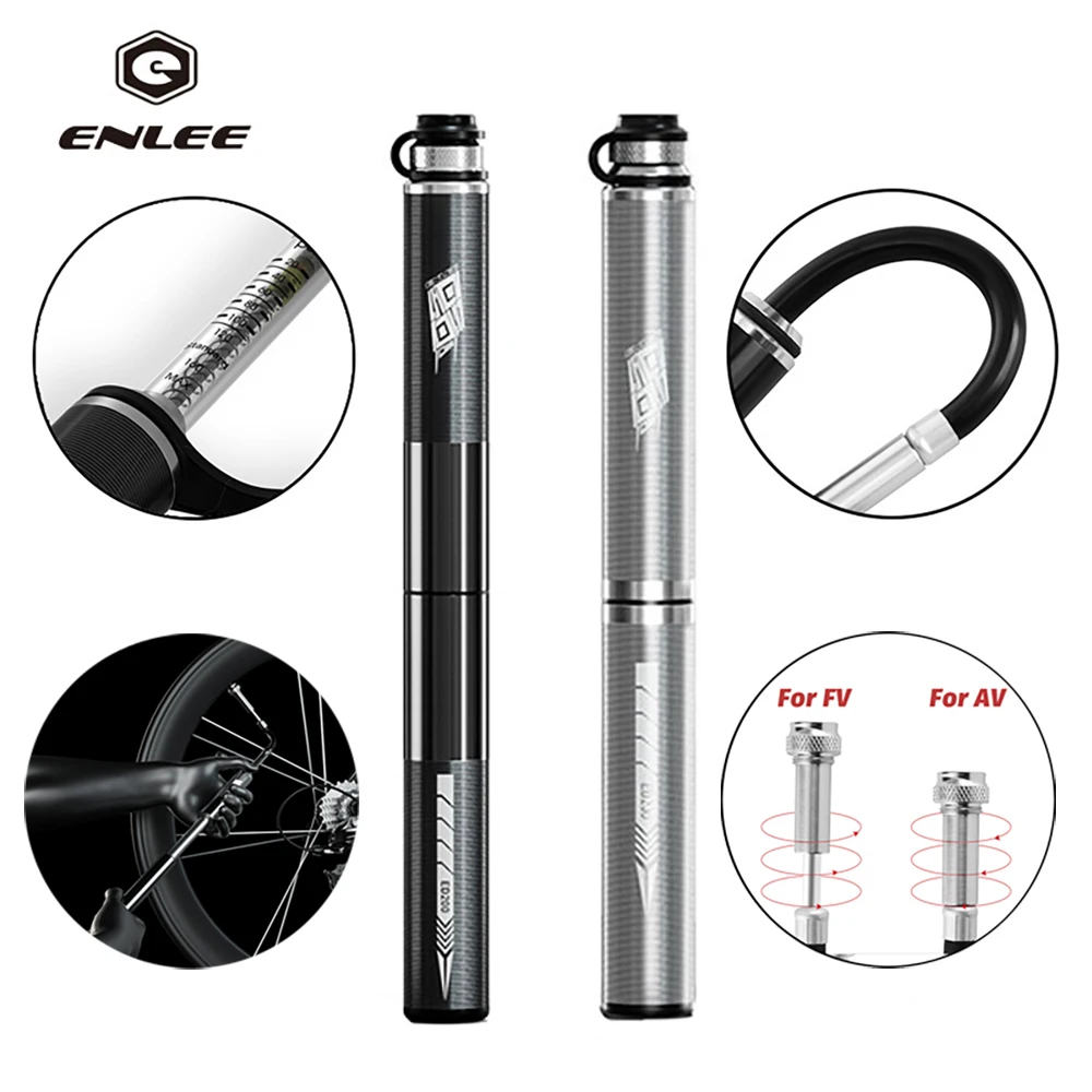 ENLEE 160psi Bicycle Pump Portable AV/FV Bike Air Mini High Pressure Aluminum CNC Pumps Barometer Tire Inflater | Спорт и