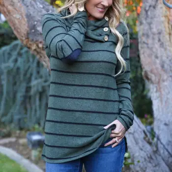 

Fashion Striped Print Button Sweatshirt Women Autumn Casual Long Sleeve Pullover Female No Hoodies Top