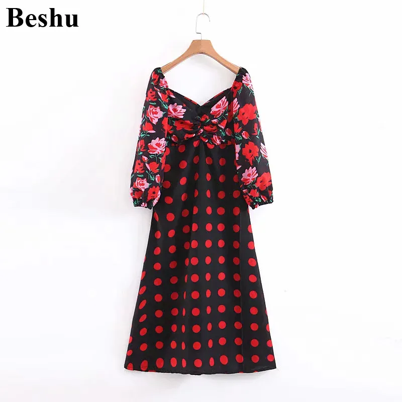 Женское платье в стиле ретро с цветочным рисунком и цветными блоками глубокий