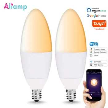 

E12 WiFi Smart LED Light Bulb 5W Dimmable RGB Warm Cool White Color Changing Remote Control by Alexa and Google Assistant 2 Pack