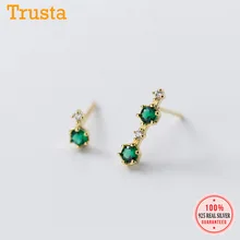 Trustdavis, натуральная 925 пробы, серебряные, сладкие, асимметричные, синтетические изумруды, серьги-гвоздики для женщин, свадебные украшения, подарок DS2173