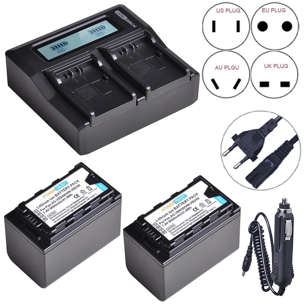 Caricabatterie Doppio Per Panasonic VW-VBD25, VW-VBD29, VW-VBD55, VW-VBD58 - Con Display