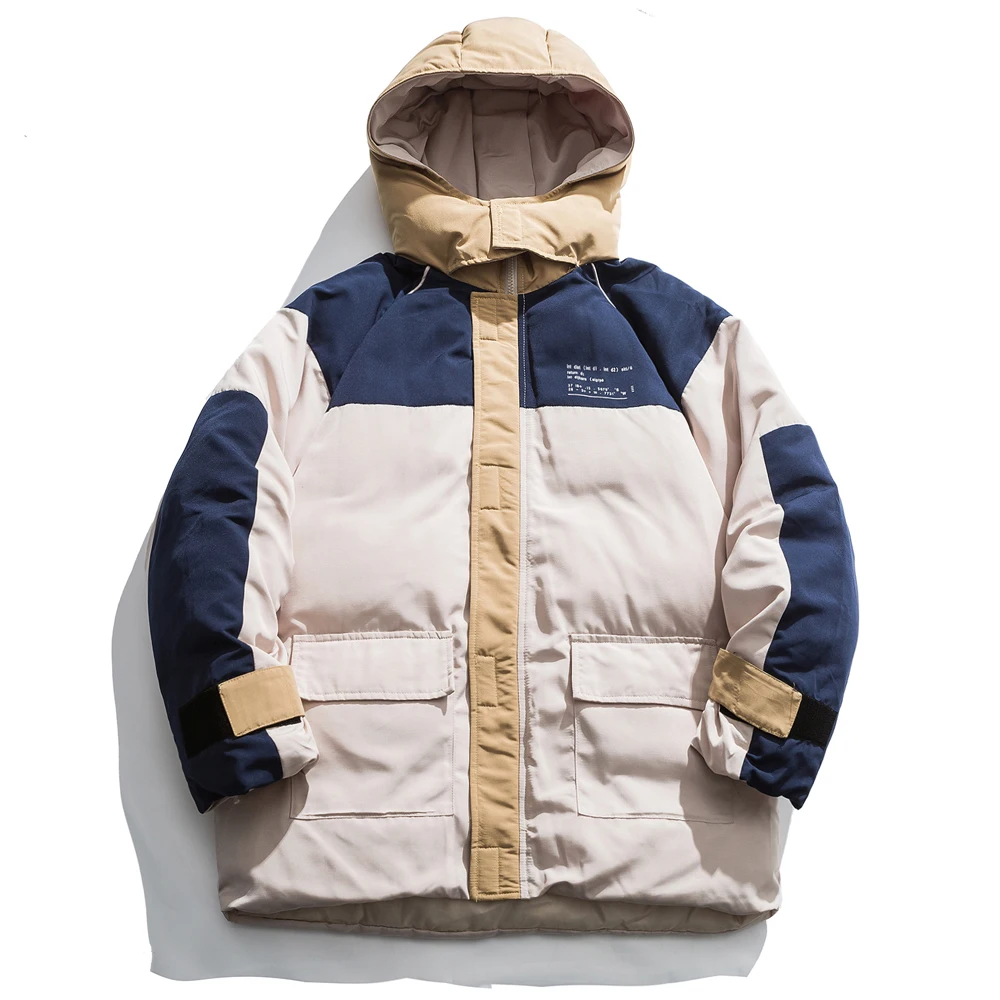 OSCN7 Retro Oversize Contrast Color Padded Jackets Men Japanese Streetwear Loose Casual Women Parkas Jackets Coat H9708