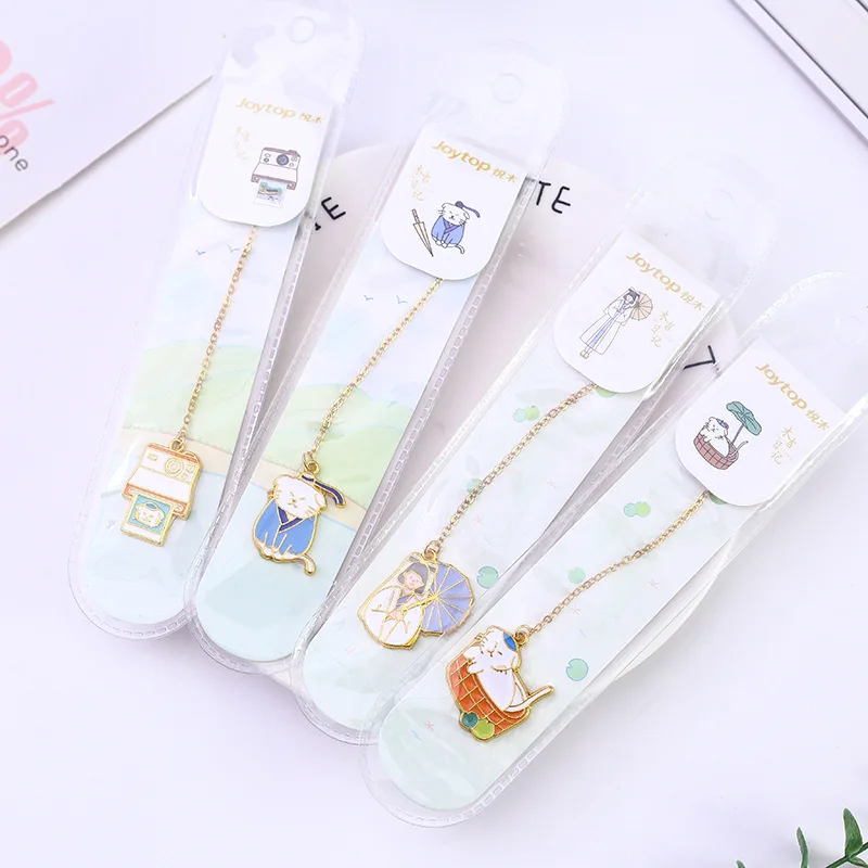 

4 Pcs/Set Muji Diary Series Metal Bookmark Cartoon Kitten Pendant Bookmarks Book Holder Gift Stationery