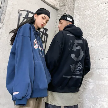 

Ins Tide Brand Simple Street Hip Hop Letters Embroidery Loose Winter Plus Velvet Thick Hooded Sweatshirts Men