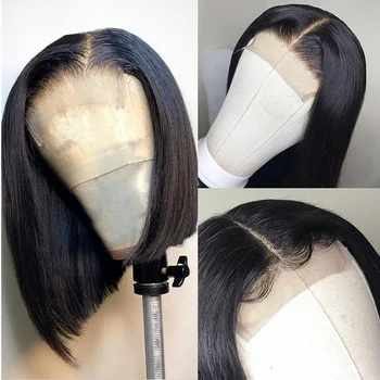 

Short Bob Jet Black Synthetic Lace Front Wig Glueless Heat temperature Hair Wigs For Black Women With Baby hair Middle Ratio