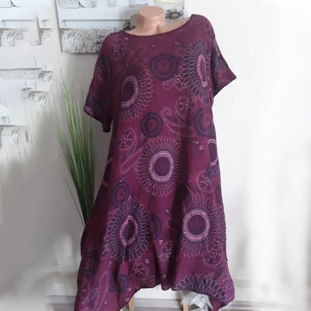 

Boho Dresses Ladies Casual Print Short Sleeve Women's Summer Clothing 2019 Fashion Loose Female Knee-Length Beach Dress D30