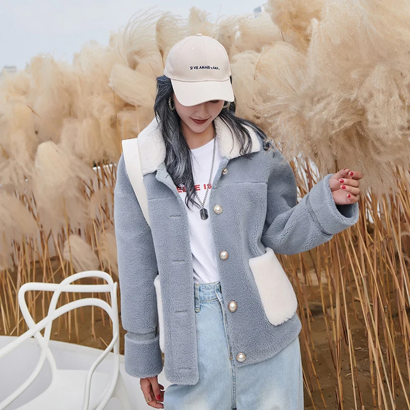 

2019 new velvet fur one sheep shearing coat female lamb fur coat autumn and winter fur coat stitching