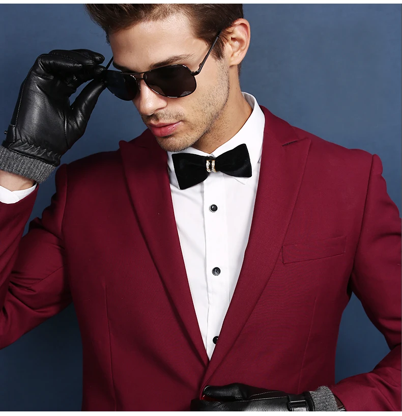 Men's Genuine Leather Gloves Real Sheepskin Black Touch Screen Gloves Fashion Brand Winter Warm Mittens New
