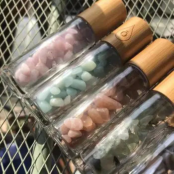 

10ml bottle Natural Essential Roller Ball Bottle Gemstone Essential Oil Jude Roller Ball Bottles Glass With Bamboo Lid Caps
