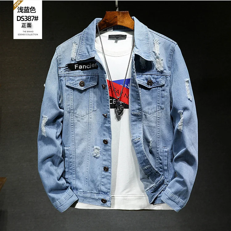 Mens Denim Jackets Hole Ripped Overcoats European America Fashion Cowboy Brand Coats Male Graffiti Jean Jacket Outerwear DS049 sport coat