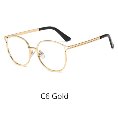 C6 Gold Ralferty, женские трендовые очки с металлической оправой, женские очки с кошачьими ушками, Золотые декоративные очки, без оправы для очков W93332 - Цвет оправы: C6 Gold