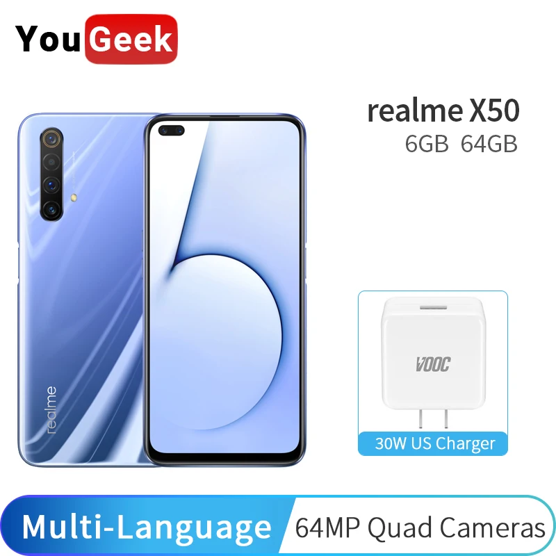 Realme X50 X 50 5G 8GB 128GB 6 57 ''мобильный телефон Snapdragon 765G 64MP камера мобильный 4200mAh VOOC 30W