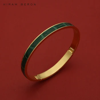 

Hiram Beron Fashion Bangle Bracelet Golden Green Crocodile Skin Wristband Luxury Accessories for Women Dropship