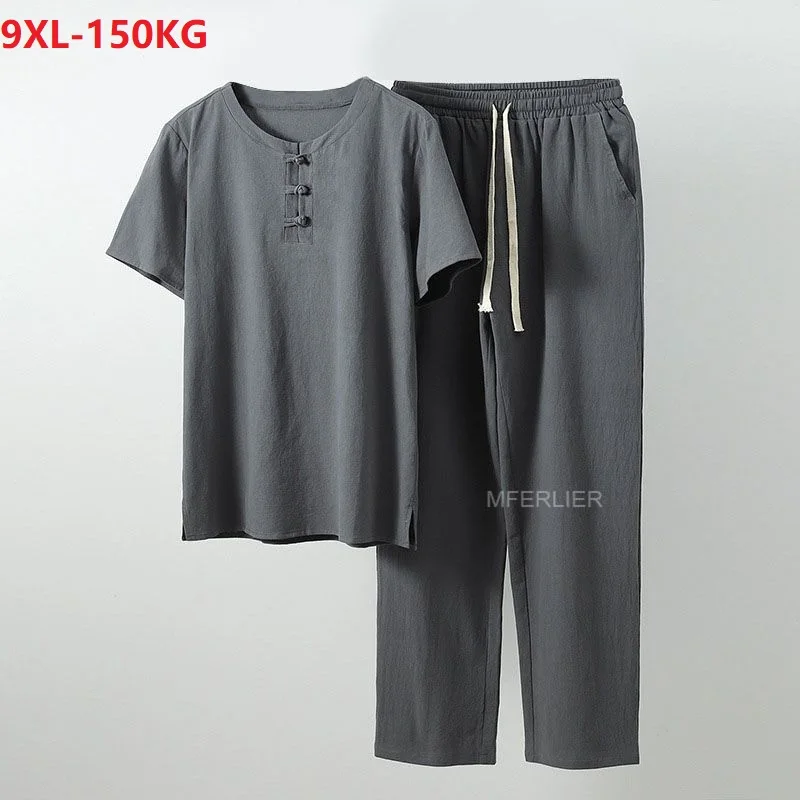 Tanio Letnia lniana koszulka i spodnie męskie w stylu chińskim